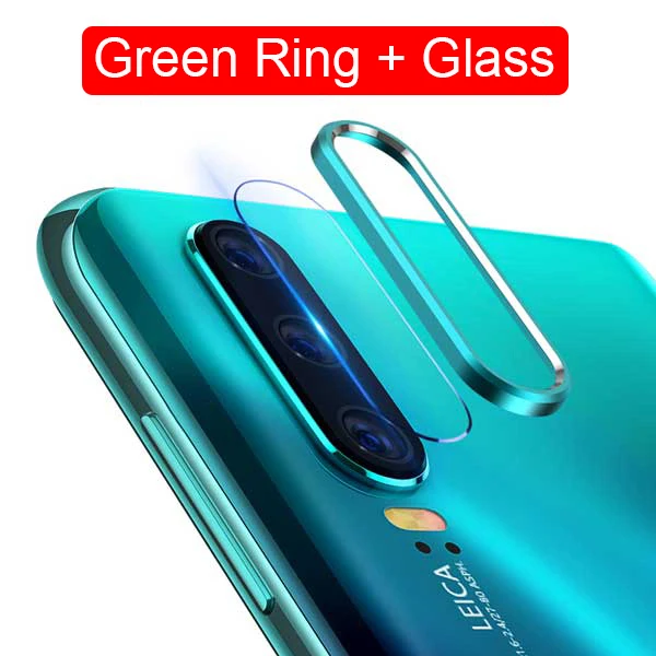 Защитное стекло для камеры huawei P20 Pro P30 Lite для Honor 20 20i, закаленное стекло и металлическая задняя камера, защитный кольцевой чехол - Цвет: Green Ring Glass