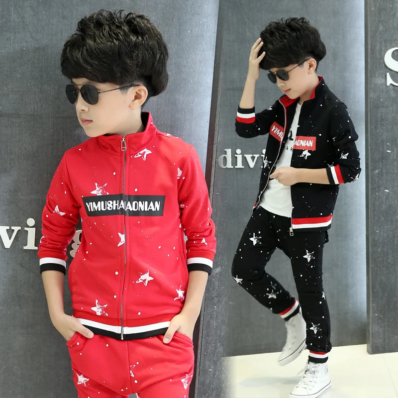 

4-15Years Kids Teenage Boys Clothes Sets Autumn Cardigan Jacket+ Loose Pants 2pcs Children Tracksuits Sportwear Vetement Garcon