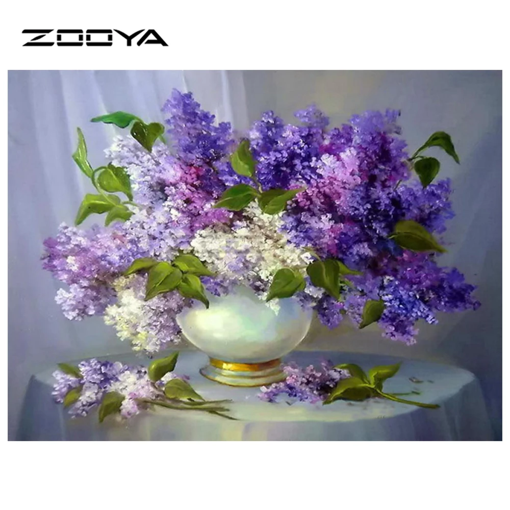 ZOOYA Алмазная вышивка 5D DIY картина сиреневые цветы белая бутылка крестиком Стразы