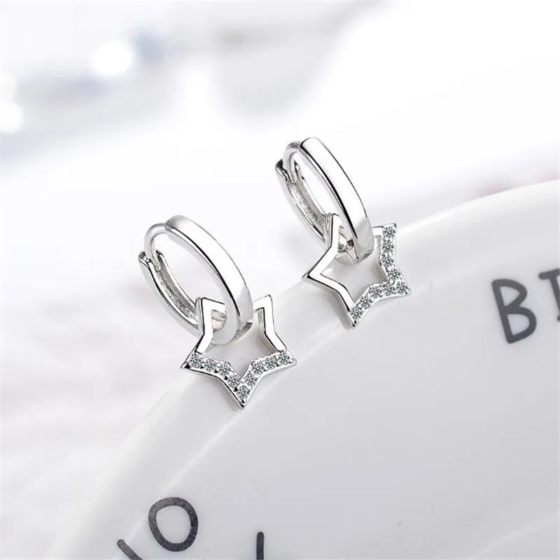 

New Creative Simple Five-pointed Star Tassel 925 Sterling Silver Jewelry Temperament Crystal Women Dangle Earrings SE821