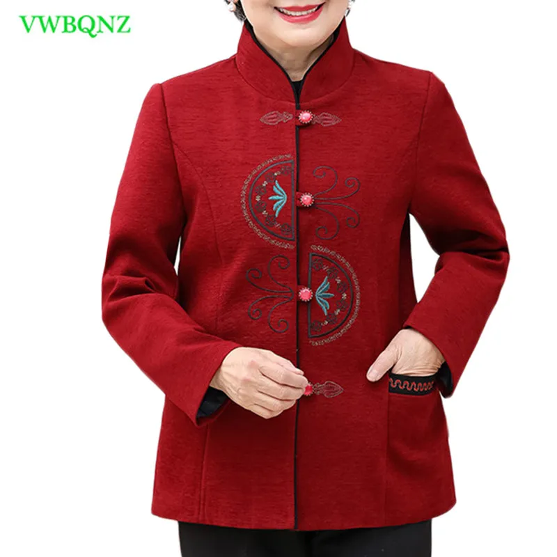 

Women Autumn Winter Woolen coat Loose Standing collar Middle age mother Printing Plus size Woolen coat female jacket coats 5XL A