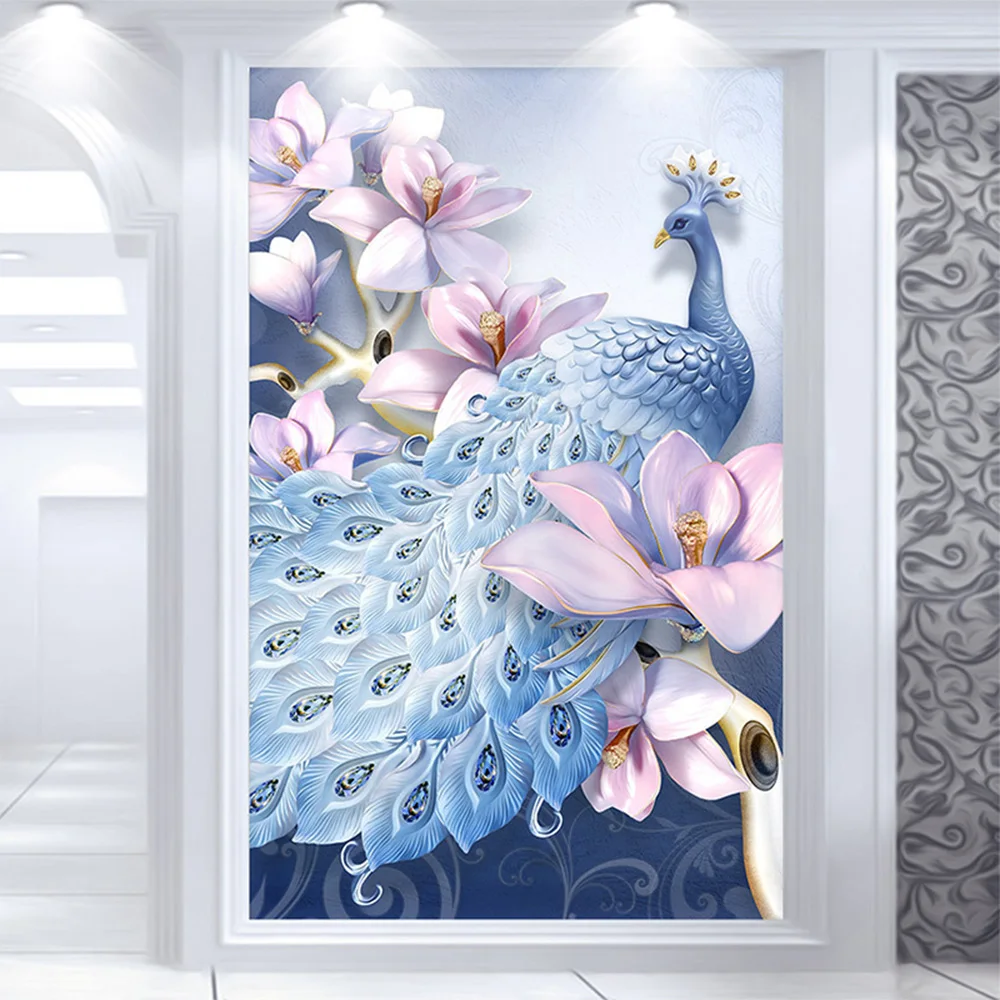  Youran Beautiful Relife Flowers Peacock Pattern Diamond Embroidery Kits 5D DIY Diamond Painting Bed - 32922749511