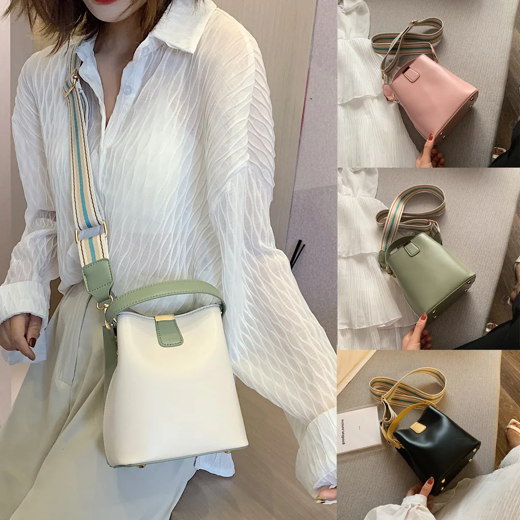 

bags for women 2019 Fashion Women Double Color Patchwork leather Crossbody Bag Handle Bucket Bagsbolso mujer crossbody bags
