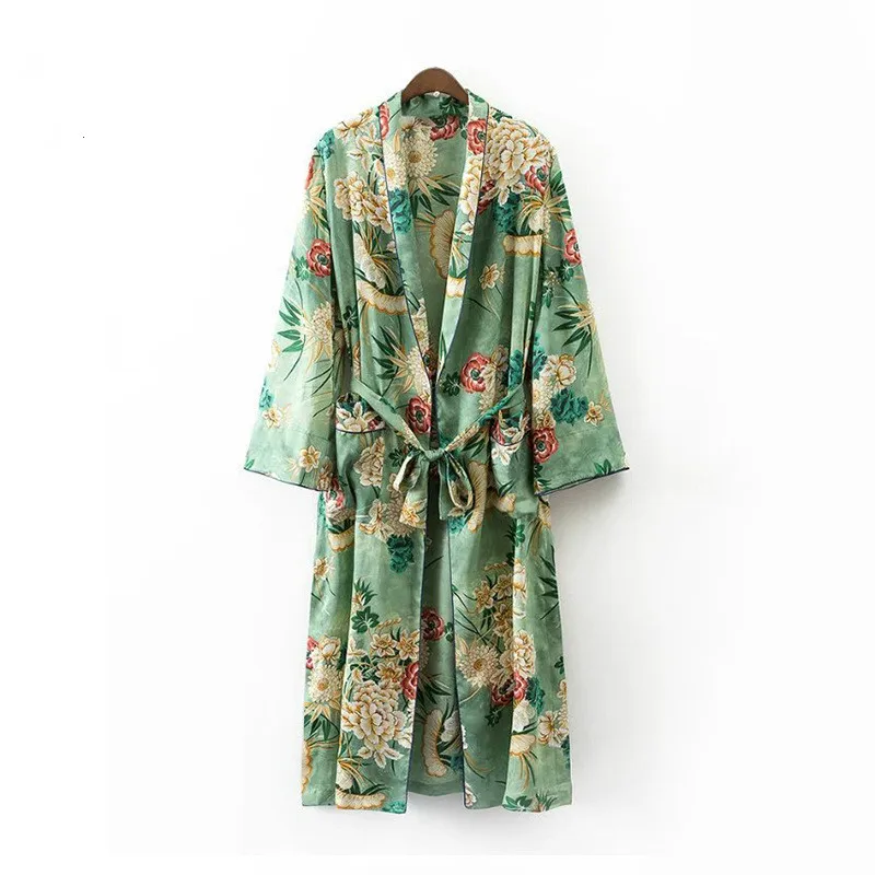 

Bathrobe Cardigan Jacket Women 2019 Spring and Summer Printed Nightgown Plus Size Silk Robe Female Night Robe Coat RE2274