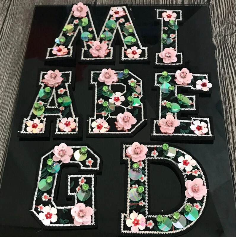 

Rhinestones English alphabet Beaded Sequins Sew On Patches for clothes DIY Patch Applique Bag Clothing Coat Sweater Crafts