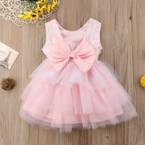 

Princess Girl Formal Pink Tutu Dress Baby Girl Floral Lace Bowknot Layered Dress Party Wedding Pageant Summer Children Sundress