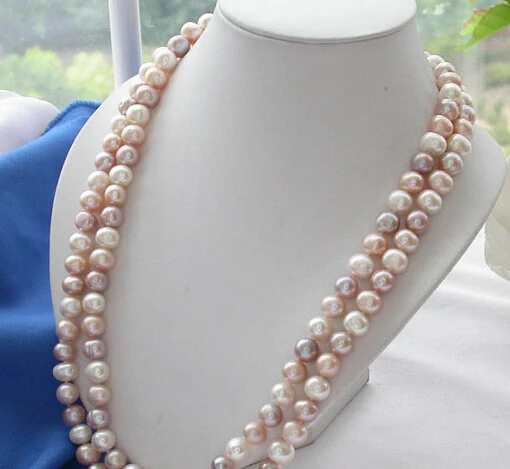 

ddh003037 50" 10-11MM white/pink/purple round FRESHWATER CULTURED PEARL NECKLACE