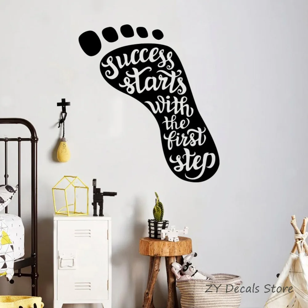 Foot Pattern Motivation Quotes Wall Decal Success Starts First Step Wall Sticker Wall Sayings Inspiration Home Decor Office S717 image_0
