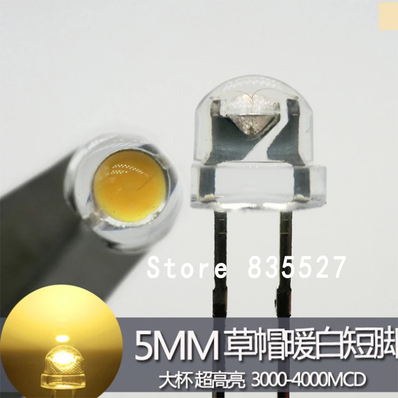 20 шт./лот 5 мм теплая белая светодиодная соломенная шляпа F5 большой чип супер