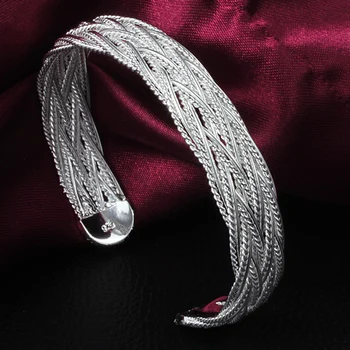 

Simple Design Wrist Bracelets 925 Sterling Silver Twisted Web Open Cuff Bangles For Women Punk Jewelry
