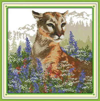 

The leopard with flowers, counted printed on fabric DMC 14CT 11CT Cross Stitch kits,embroidery needlework Sets, Home Decor