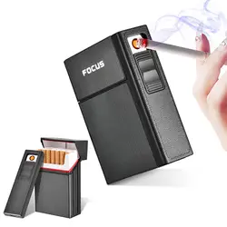 Фирменная Новинка Ciagrette держатель ящик со съемным электронная USB Зажигалка Беспламенное ветрозащитное 20 штук табака портсигар, зажигалка