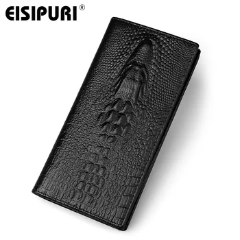 

EISIPURI Genuine Leather Men Long Crocodile Wallet Purse Luxury Compartment Zipper Coin Card Holder Clutch Portfolio Dollar