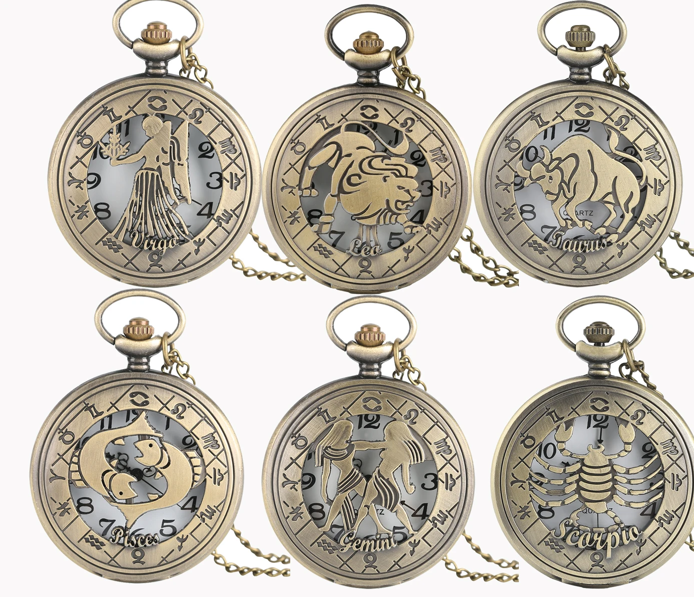 Vintage Twelve Constellations Theme Pocket Watch Children Gift Retro