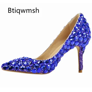 

New Arrival Rhinestone Heels Pumps Women Pointed Toe Crystal Diamond Embellished High Heel Shoes Woman Luxury Wedding Shoes 2019