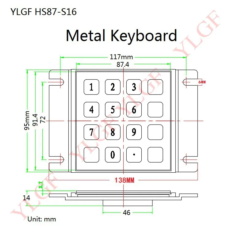 Клавиатура металла до Подпушка левый и правый USB Интерфейс ylgf 16 Ключ USB Водонепроницаемый IP65 пыли против насилия Кольца из нержавейки