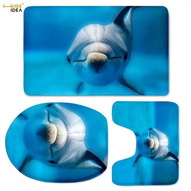 Hugsidea Blue Animal Dolphin Bathroom Toilet Seat Cover 3 Piece Bath Hugsidea Blue Animal Dolphin Bathroom Toilet Seat Cover 3 Piece Bath Mat Rug Sets