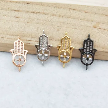 

10 pcs CZ zircon Micro Pave hand shape Connector Double Bails Beads Charm for DIY Bracelet necklace women Jewelry Finding CT416
