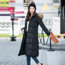 Верхняя одежда, длинный пуховик, пальто для женщин, с капюшоном, с меховым воротником, белая парка на утином пуху, верхняя одежда, качество размера плюс, пуховик для женщин NO355