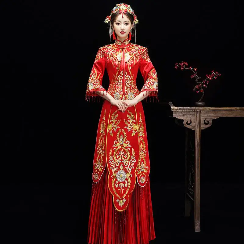 Летние Половина рукава для женщин Свадебные Qipao вышивка цветочный Винтаж китайский свадебное Ципао костюм элегантный Oriental платье невесты - Цвет: Flower 2