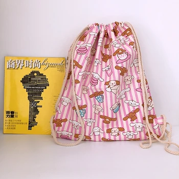 

IVYYE Pink Cinnamoroll Fashion Canvas Backpacks Cartoon Drawstring Backpack Casual String Bags shopping Knapsack Unisex New