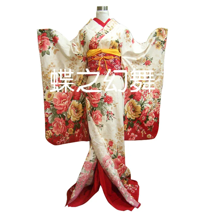 Japanese Kimono Women Floral Japanese Traditional Furisode Kimono Long Yukata Cosplay Costume