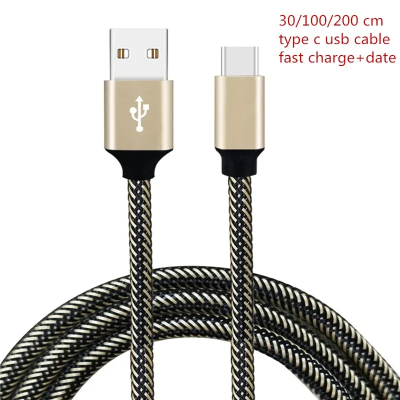 

30/100/200 cm USB 3.1 Type C Cable 2.4A Fast Charger Braided Data Line For samsung galaxy s8 s9 plus note 8 9 a3 a5 a7 2017