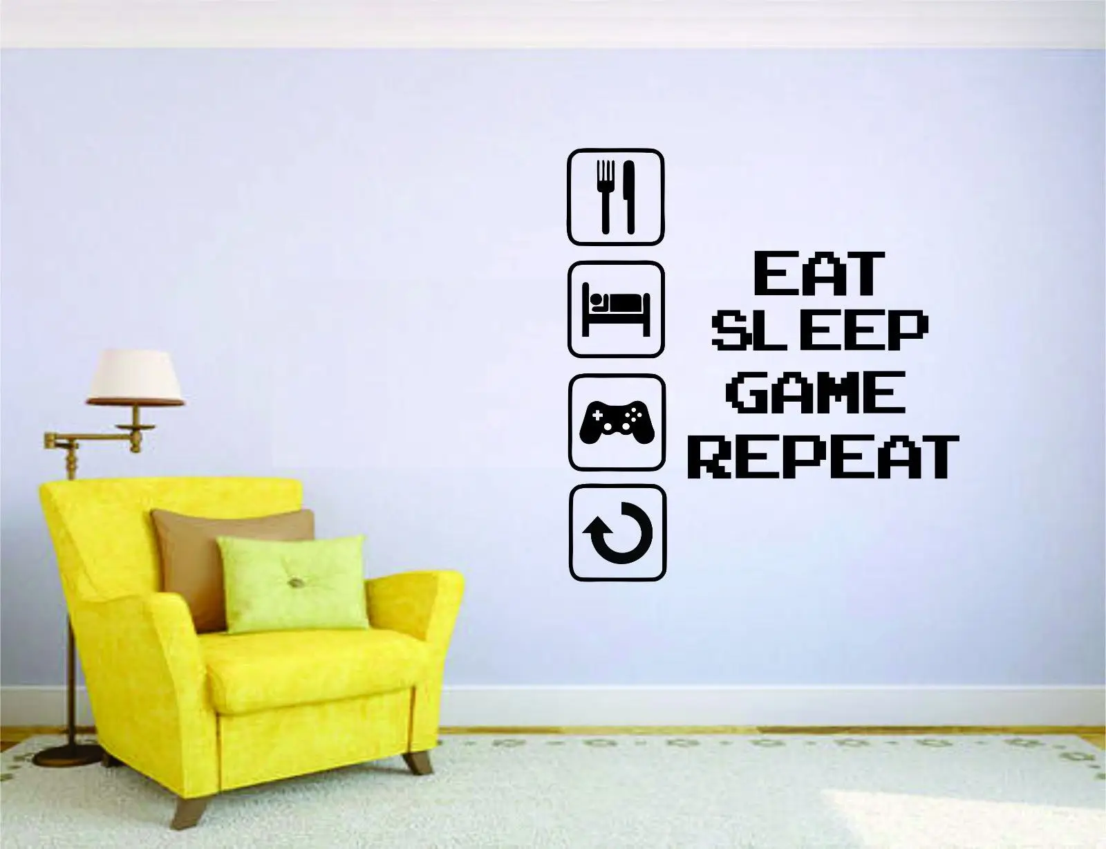 Gamer Wall Mural Vinyl Decal Sticker Decor Eat Sleep Repeat Joystick