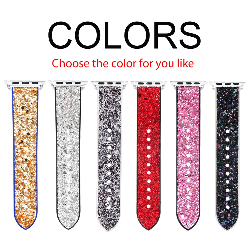 Рождественский Блестящий силиконовый ремешок для мм Apple Watch Band 42 38 40 44 Bling браслет