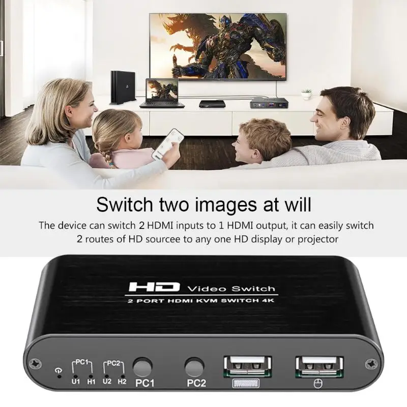  2 Port Hdmi Kvm Switch 4Kx2K Ultra Hd Switcher for Dual Monitor Keyboard Mouse