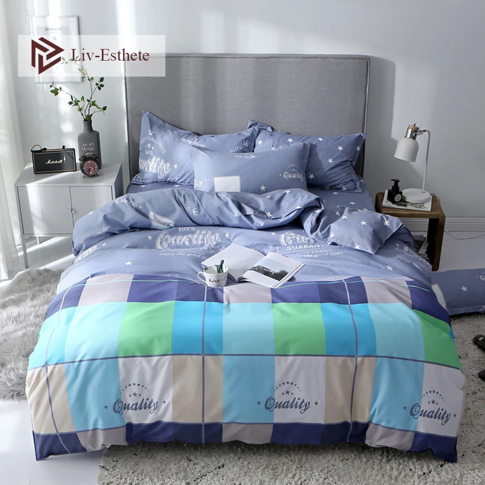 

Liv-Esthete Modern Grid Show Bedding Set Soft Gray Duvet Cover Flat Sheet Bedspread For Adult Single Double Queen King Bed Linen