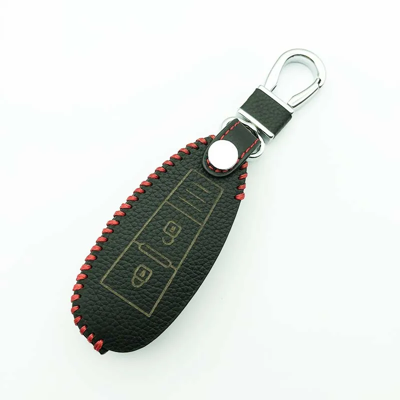 2 Buttons Leather Car Key Cover case Bag Keychain skin Protection set