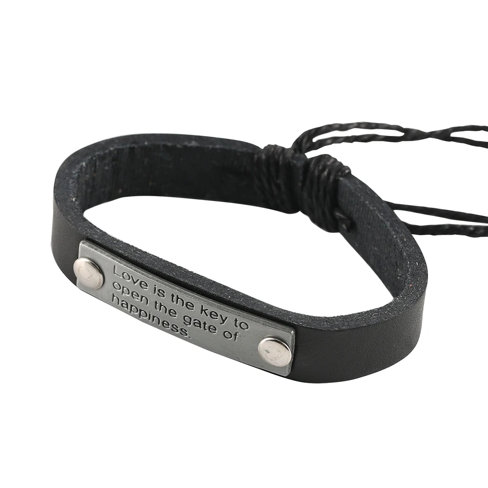 

Couple Bracelets Bangles Black Splice Alloy Leather English Letter Love is the Key to the Door of Happiness Bracelet