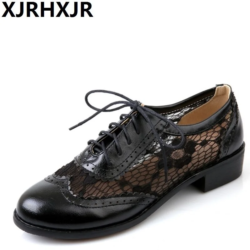 

XJRHXJR Women's Fashion Big Yards Spring Autumn Single Shoes Lacing Gauze Sandals Female Vintage Casual Shoes Plus Size 34-43
