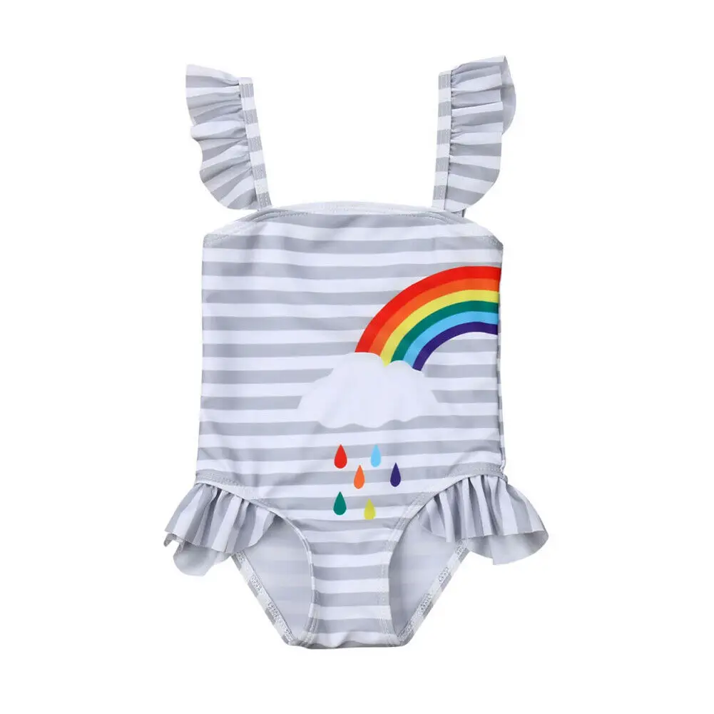 

IMCUTE Kids Baby Sisters Girl's Rainbow Printed Striped Swimsuits Family Matching Cute Swimwear Set