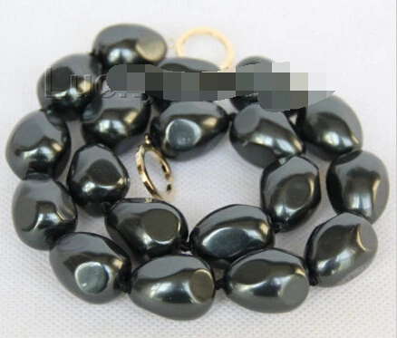 

Miss charm Jew18701 18" 16X20mm drop baroque black sea shell pearls necklace