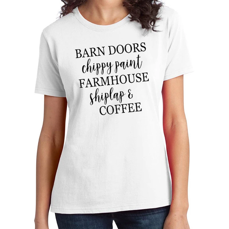 LUSLOS Barn Doors Chippy paint farmhouse Shiplap кофейная Футболка женская забавная футболка с изображением женские топы футболки летняя футболка
