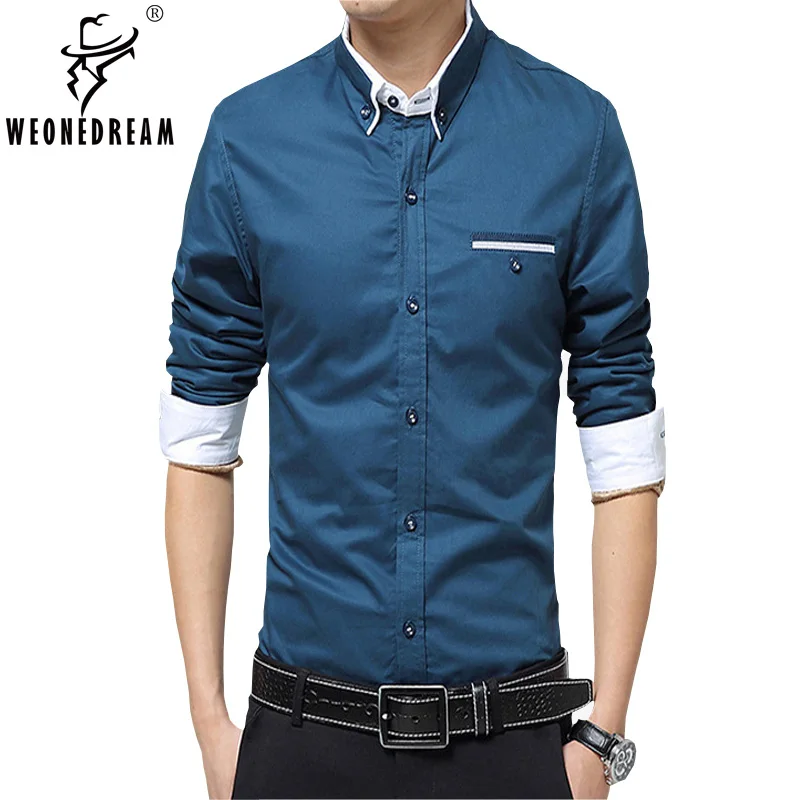 HOT! Personality button brand Dress slim fit designer Casual men's shirts men white big size: M