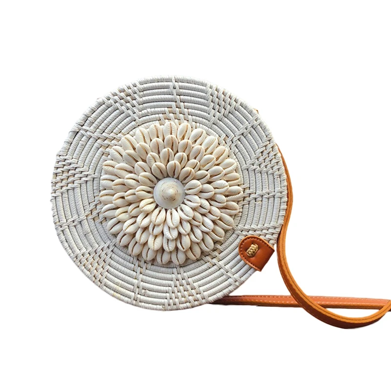 

Fashion Round Shoulder Bag Rattan Hand Woven Beach Straw Hand Bags Small Mini Shell Crossbody Messenger Bag For Women Ladies