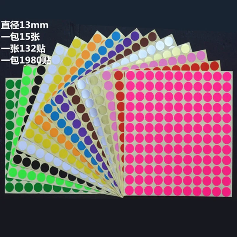 

Free Shipping 132pcs/lot 13mm Colorful Round Dot sticker labels Color Stickers Circles Paper Label for Packing Tags