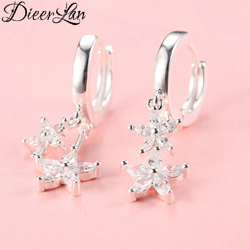 

DIEERLAN Trendy Real 925 Sterling Silver Big Star Hoop Earrings for Women Wedding Jewelry Large Earrings Brincos Pendientes