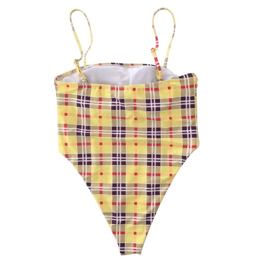 

2018 new AliExpress explosion models plaid print yipianhai swimsuit halter sexy ladies swimwear Shipping biniki
