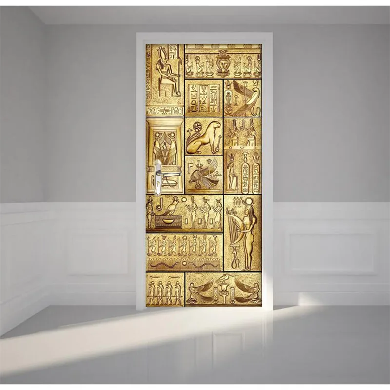 Дверь обои египетское слово животное 3D фрески обои фон гостиная спальня стеклянная наклейка самоклеящаяся настенная живопись
