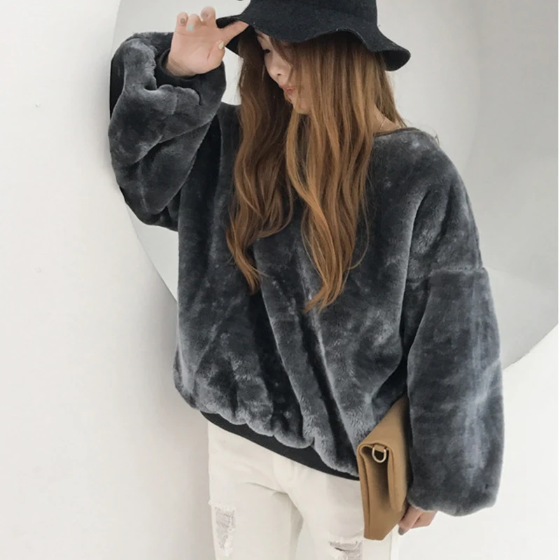 

2018 Winter New Women Hairy Hoodies Fluffy Thick Warm Long Sleeve Faux Fur Sweatshirts Pullovers Overcoat Jacket Big Size Tops