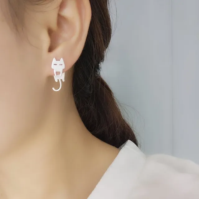 925 Sterling Silver Cat Eat Fish Earrings Temperament Personality 925 Sterling Silver Cat Eat Fish Earrings Temperament Personality Anti Allergic Simple Tide