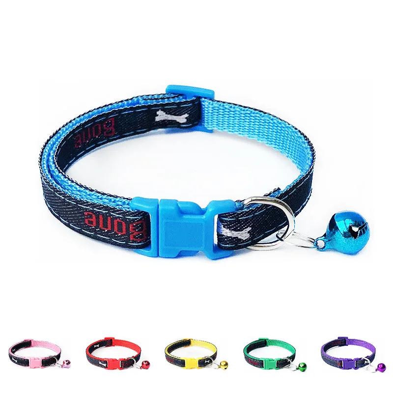 

Breakaway Cat Collar Bone Printed Denim Pet Puppy Small Dog Cat Bell Collars Pink Red Yellow Blue Green Purple 1.0cm 20-34cm