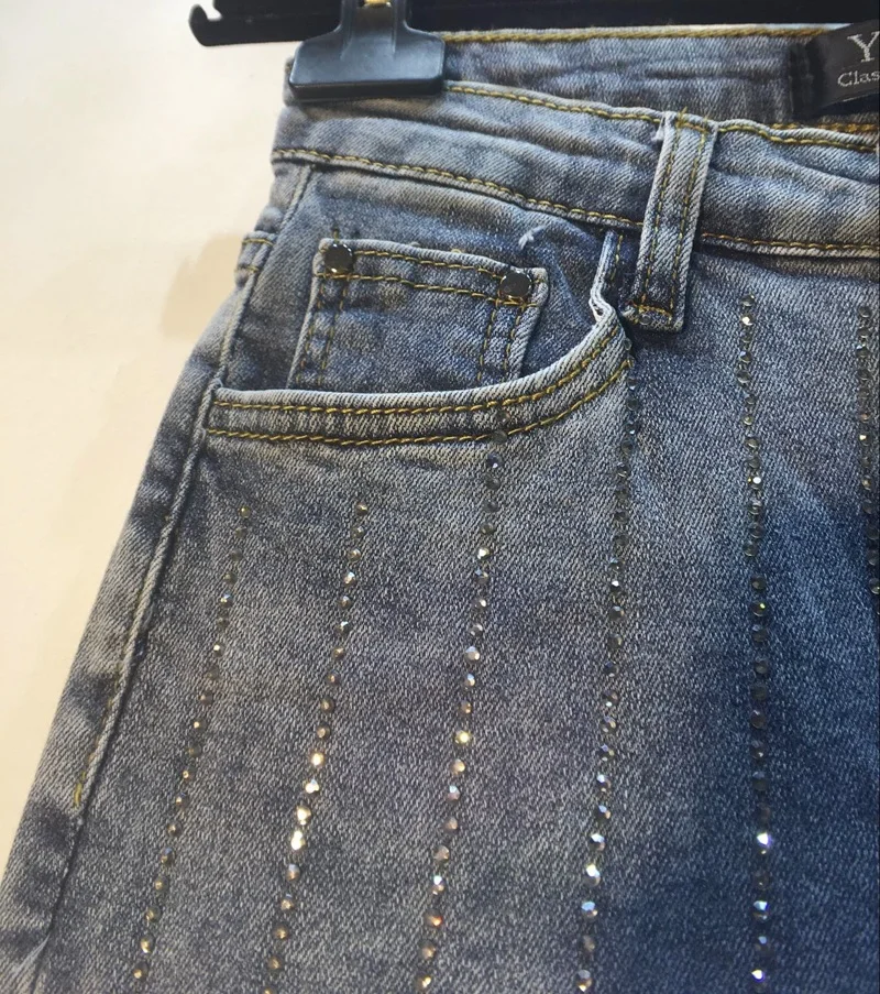 Новый тип тяжелой промышленности вертикальная полоса гладильная дрель Высокая талия тонкий эластичный флис джинсы для женщин для