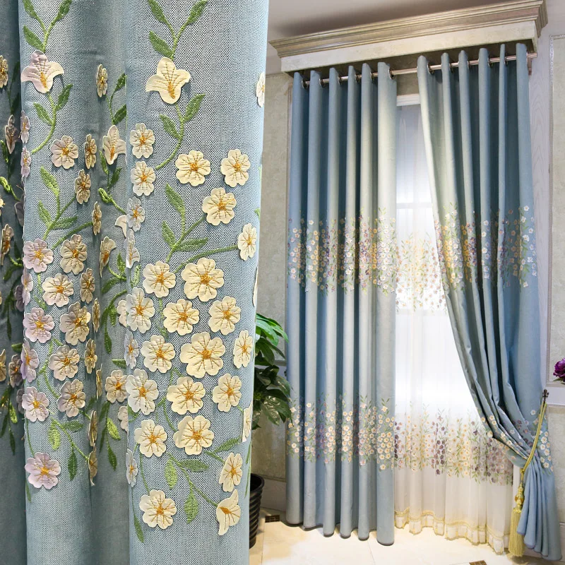 

Three-dimensional Embroidery Idyllic Cotton and Hemp Shade Curtains for Living Dining Room Bedroom.