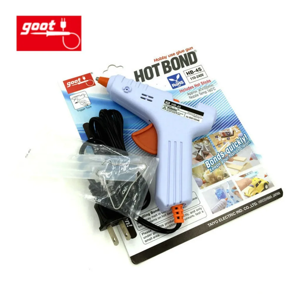 Japan GOOT HB-45 Hobby Use Glue Gun 110-240V Input 7W Output 160 Celsius Bonds Quickly Safely Repair Tools drilling tools hand drill amber woodworking compact crafts diamond hobby lightweight linden durable for models