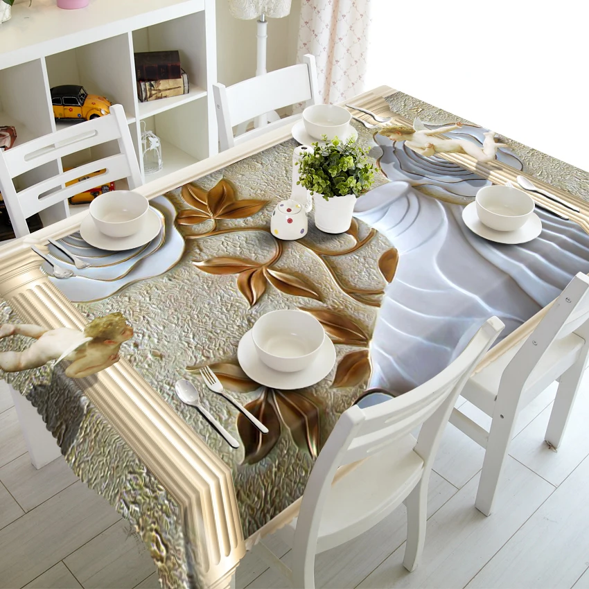 Europe Luxury 3d Carved Flower Rectangular Tablecloth Thicken Polyester cloth Dustproof Round Weddi